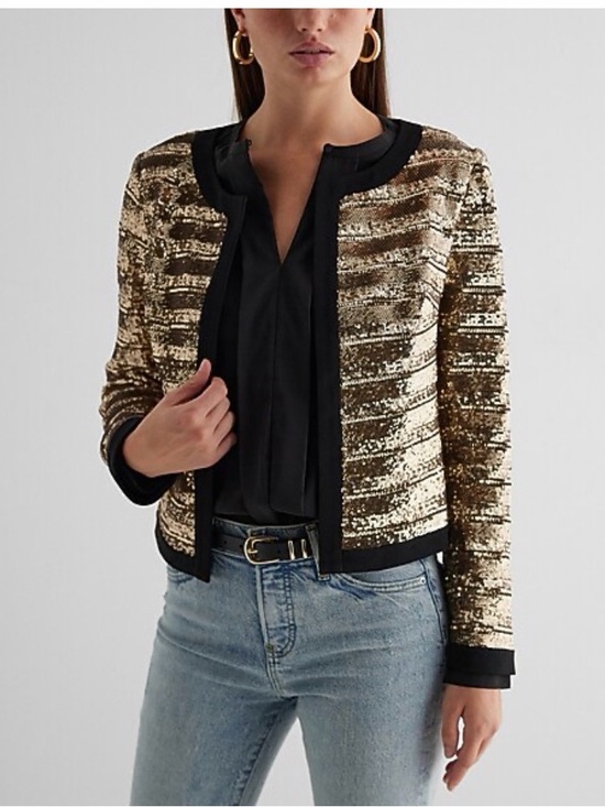 Express Jackets & Blazers - NWT Express TIPPED Gold SEQUIN STRIPED JACKET Size Medium